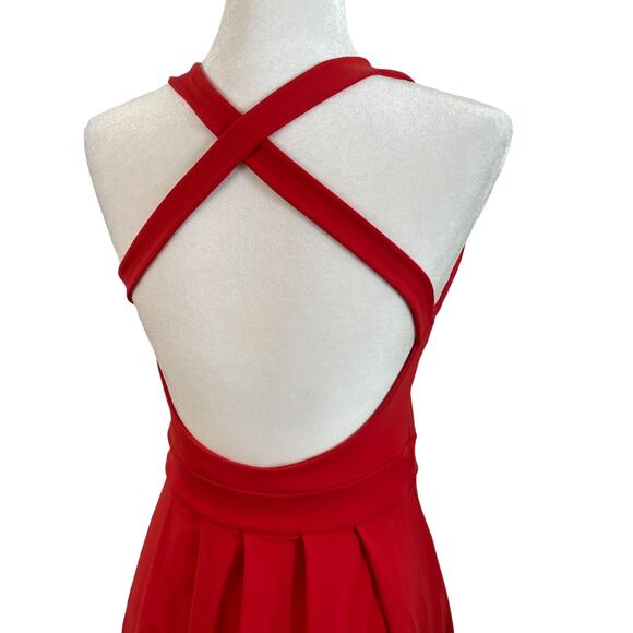 Susana Monaco high neck Red Open back crisscross straps full skirt dress - M - Picture 4 of 6